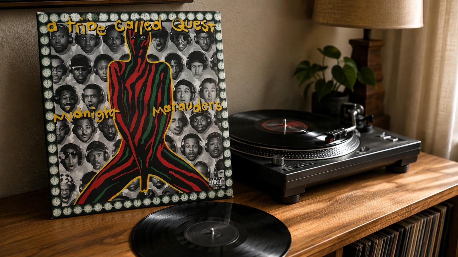 A Tribe Called Quest Midnight Marauders LP vinyl in an illustrative listening scene