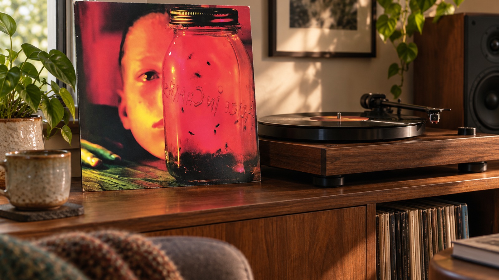 Alice in Chains Jar of Flies LP vinyl in an illustrative listening scene