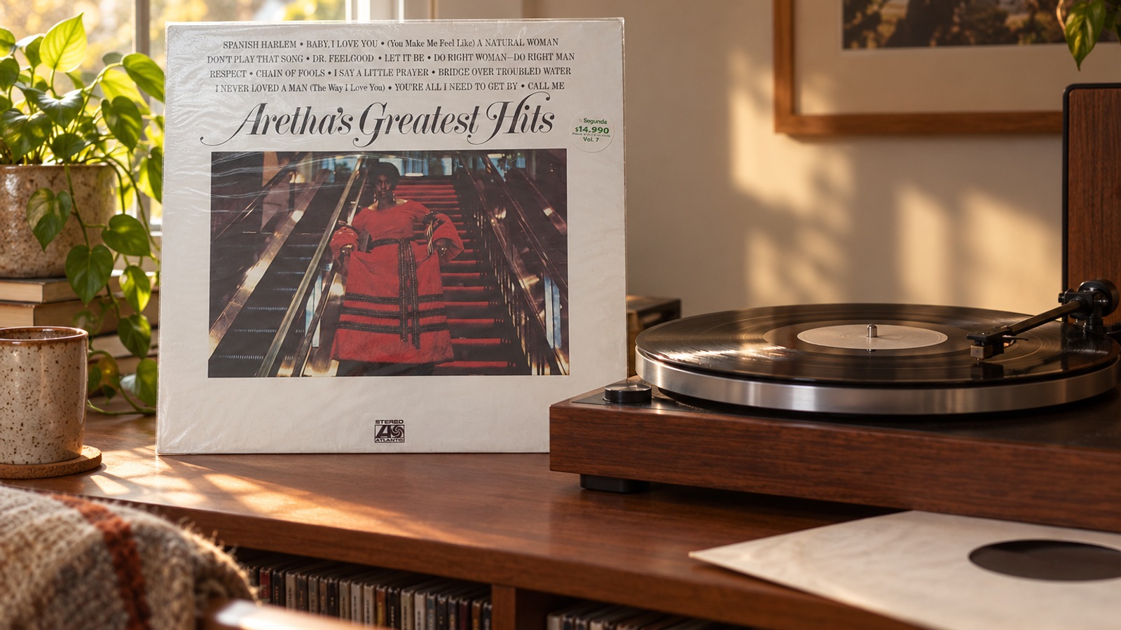 Aretha Franklin Aretha's Greatest Hits LP vinyl in an illustrative listening scene