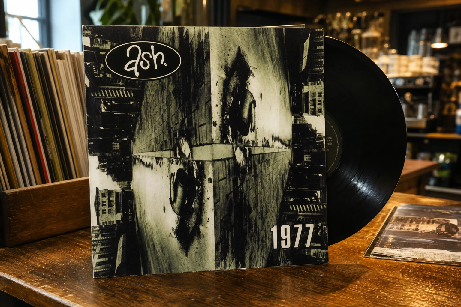Ash 1977 vinyl record staged on the Kilmorna record shop counter