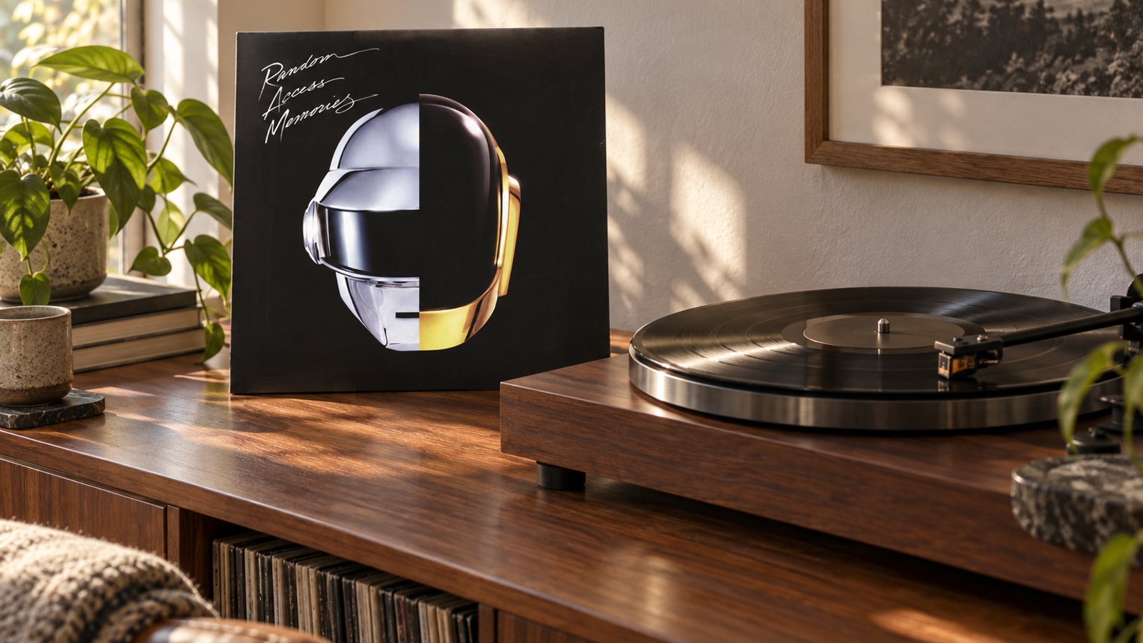 Daft Punk Random Access Memories 2LP vinyl in an illustrative listening scene