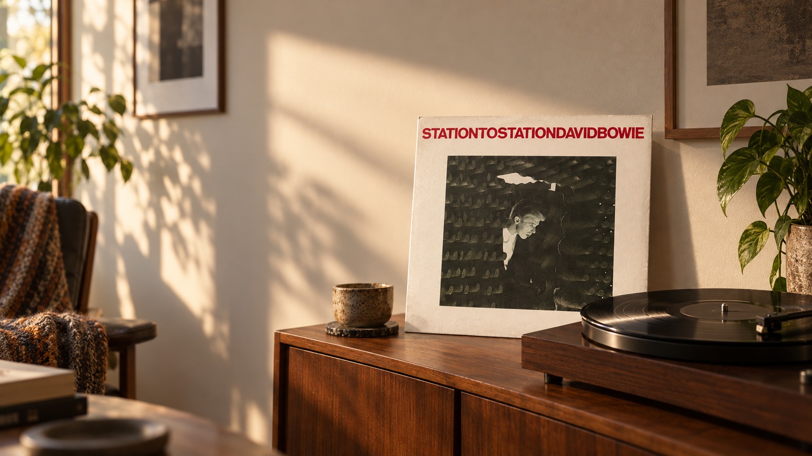 David Bowie Station to Station LP vinyl in an illustrative listening scene