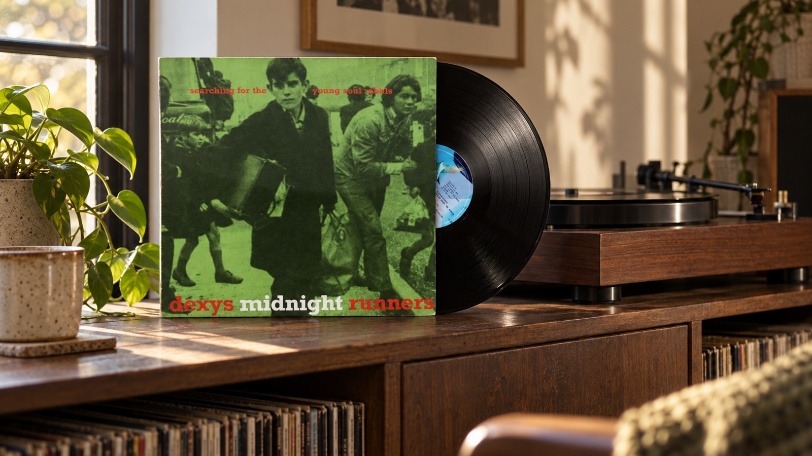 Dexys Midnight Runners Searching for the Young Soul Rebels LP vinyl in an illustrative listening scene