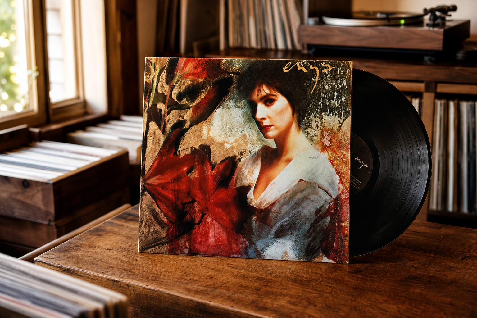 Enya Watermark vinyl record staged on the Kilmorna record shop counter