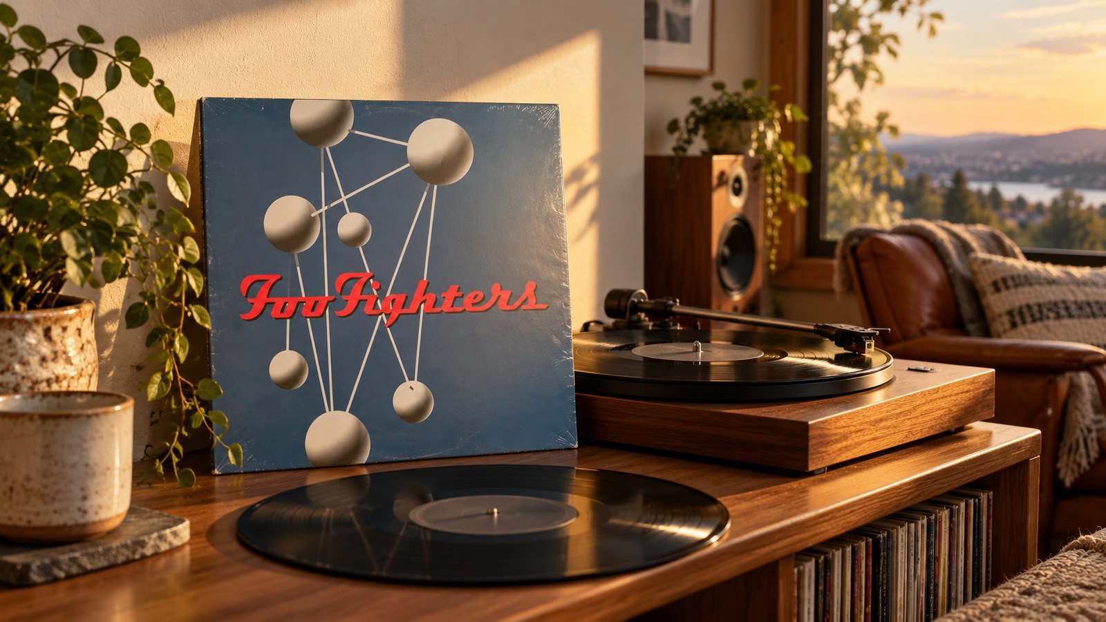 Foo Fighters The Colour and the Shape 2LP vinyl in an illustrative listening scene