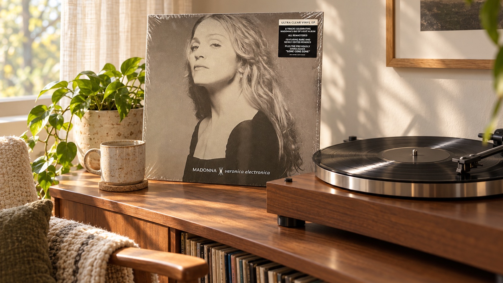 Madonna Veronica Electronica LP vinyl in an illustrative listening scene
