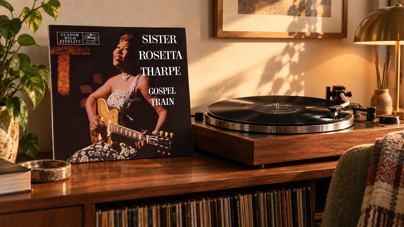 Sister Rosetta Tharpe Gospel Train (Verve Vault) LP vinyl in an illustrative listening scene