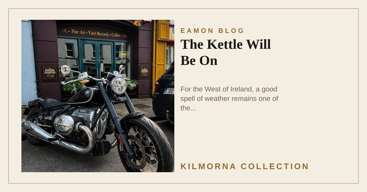 A motorcycle parked outside The Kilmorna Collection on Church Street in Listowel