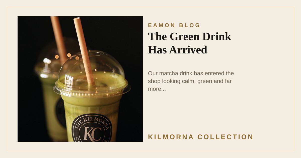 Two cold green matcha drinks in Kilmorna Collection cups with red fruit at the bottom