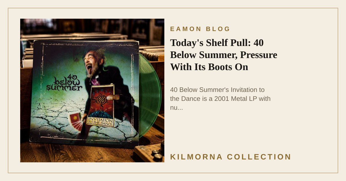 40 Below Summer Invitation to the Dance LP sleeve standing on a warm wooden record shop counter beside vinyl racks.