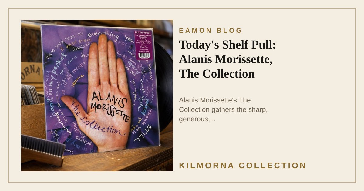 Alanis Morissette The Collection 2LP sleeve standing on a warm record shop counter